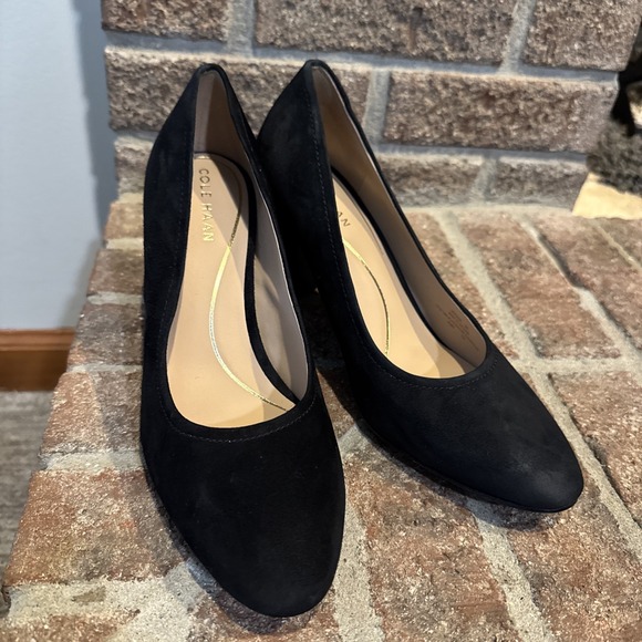 Cole Haan Shoes - Cole Haan Nella Black Seude Slip On Block Heel Pumps Sz8B #0200